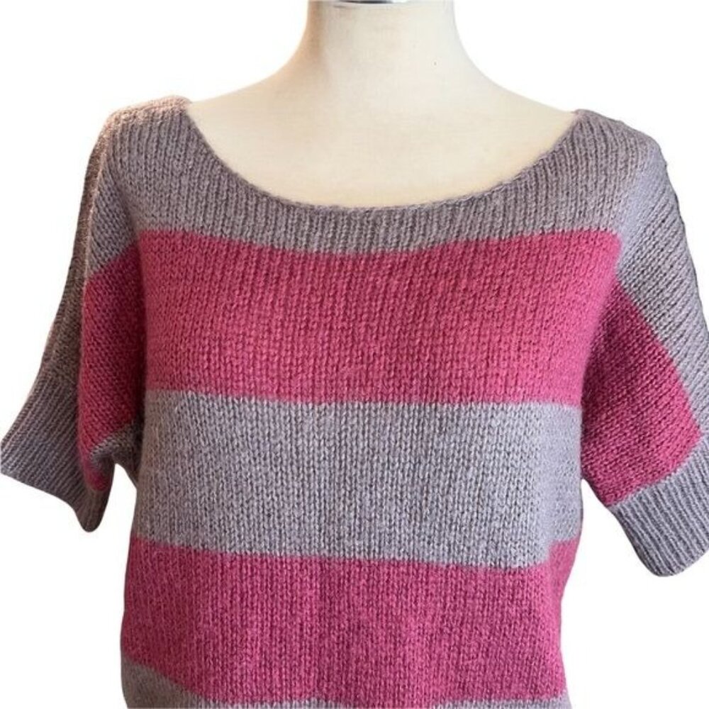 American Eagle Sweater M Womens Grey Pink Striped Wool Mohair Blend Size Medium - Picture 6 of 10